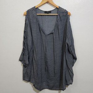 Fred David Cold Shoulder Caged Polka Dot Plus Size Blouse in Blue Size 3X